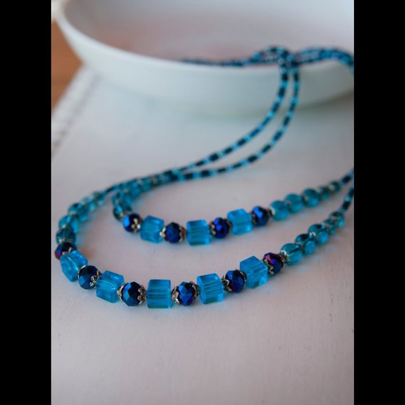 Handcrafted Jewelry - SALE - 50% OFF - Blue and Turquoise Glass Double Strand Necklace